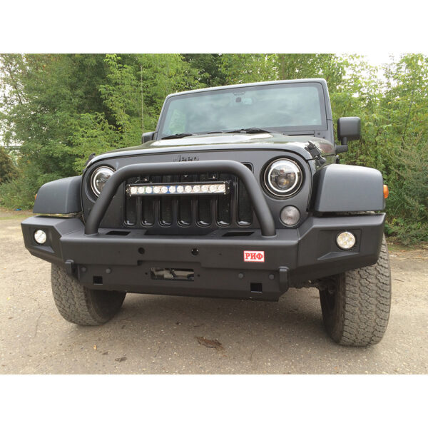 Defensa delantera con protección, base para winch y luces para Jeep Wrangler JK 2006+